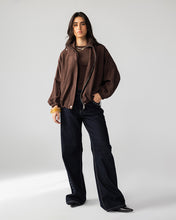 High Collar Bomber Jacket - Brown