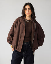 High Collar Bomber Jacket - Brown