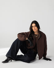 High Collar Bomber Jacket - Brown