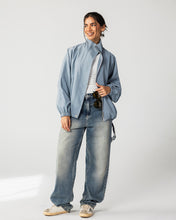 High Collar Bomber Jacket- Dusty Blue