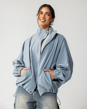 High Collar Bomber Jacket- Dusty Blue