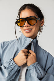 High Collar Bomber Jacket- Dusty Blue