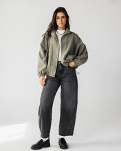 High Collar Bomber Jacket - Olive Green