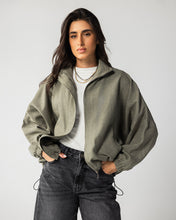 High Collar Bomber Jacket - Olive Green