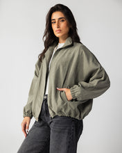 High Collar Bomber Jacket - Olive Green