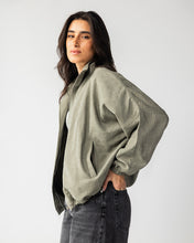 High Collar Bomber Jacket - Olive Green