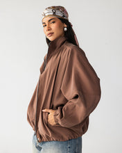 High Collar Bomber Jacket - Ash Brown