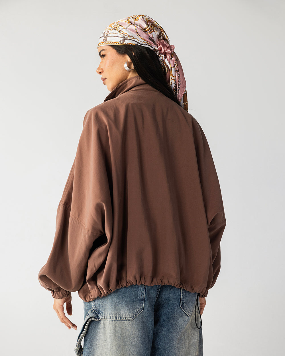 High Collar Bomber Jacket - Ash Brown