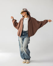 High Collar Bomber Jacket - Ash Brown
