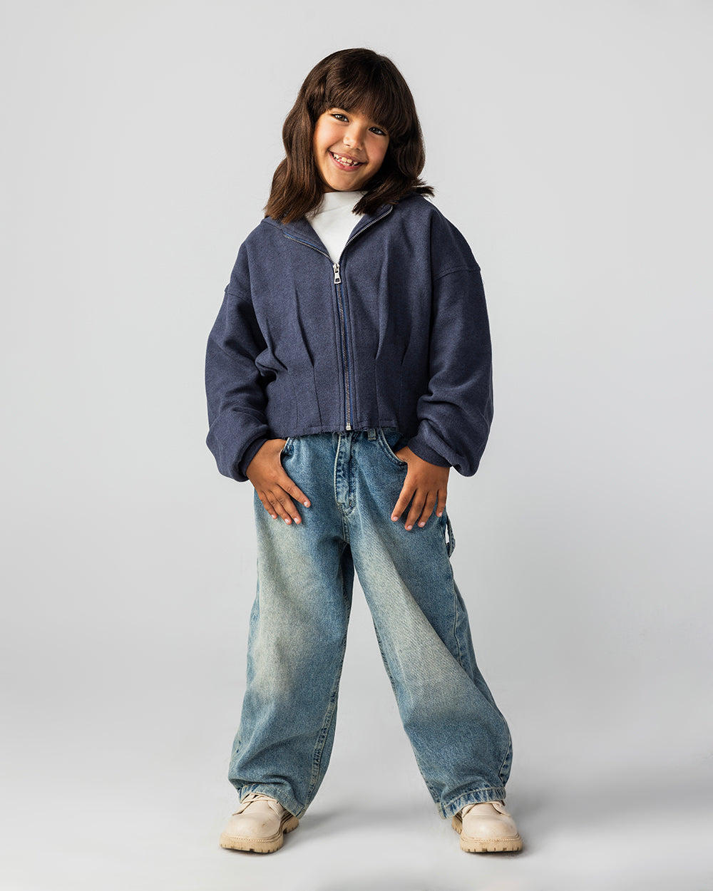 The Pleated Zip-Up Air Force Blue - Kids