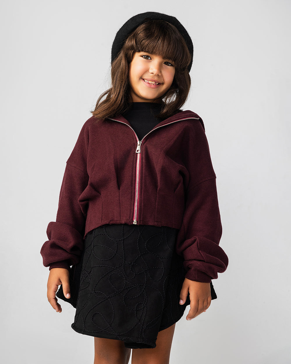 The Pleated Zip-Up Burgundy - Kids