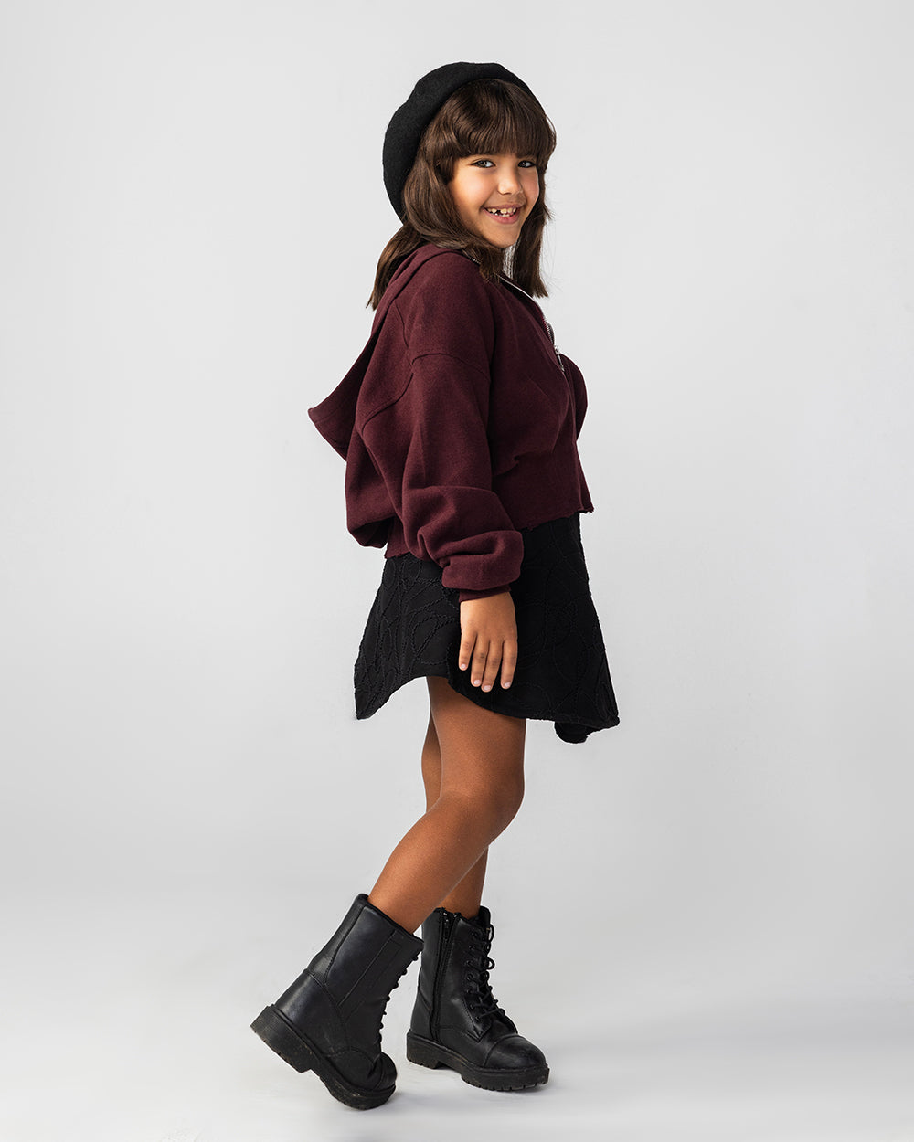 The Pleated Zip-Up Burgundy - Kids