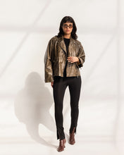 Washed Leather biker Jacket - Wood