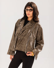 Washed Leather biker Jacket - Wood
