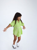 The Essential Linen Apple Green Shirt Dress-Kids