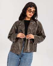 Washed Leather biker Jacket - Brown