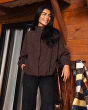 High Collar Bomber Jacket - Brown