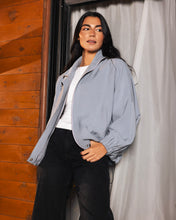 High Collar Bomber Jacket- Dusty Blue