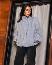 High Collar Bomber Jacket- Dusty Blue