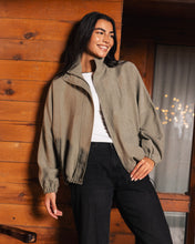 High Collar Bomber Jacket - Olive Green