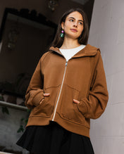 Midnight Zip Relaxed Hoodie Brandy Brown - Adults