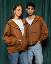 Midnight Zip Relaxed Hoodie Brandy Brown - Adults