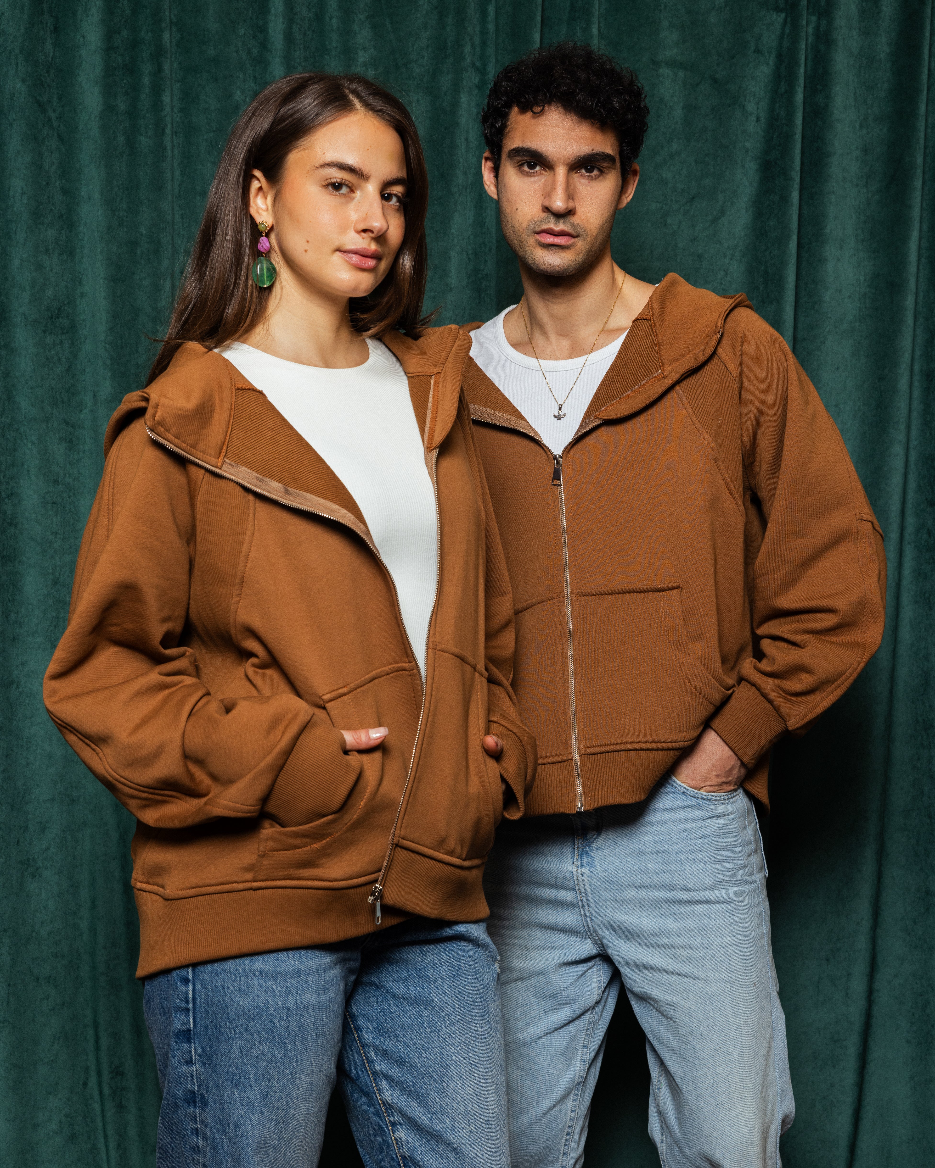 Midnight Zip Relaxed Hoodie Brandy Brown - Adults