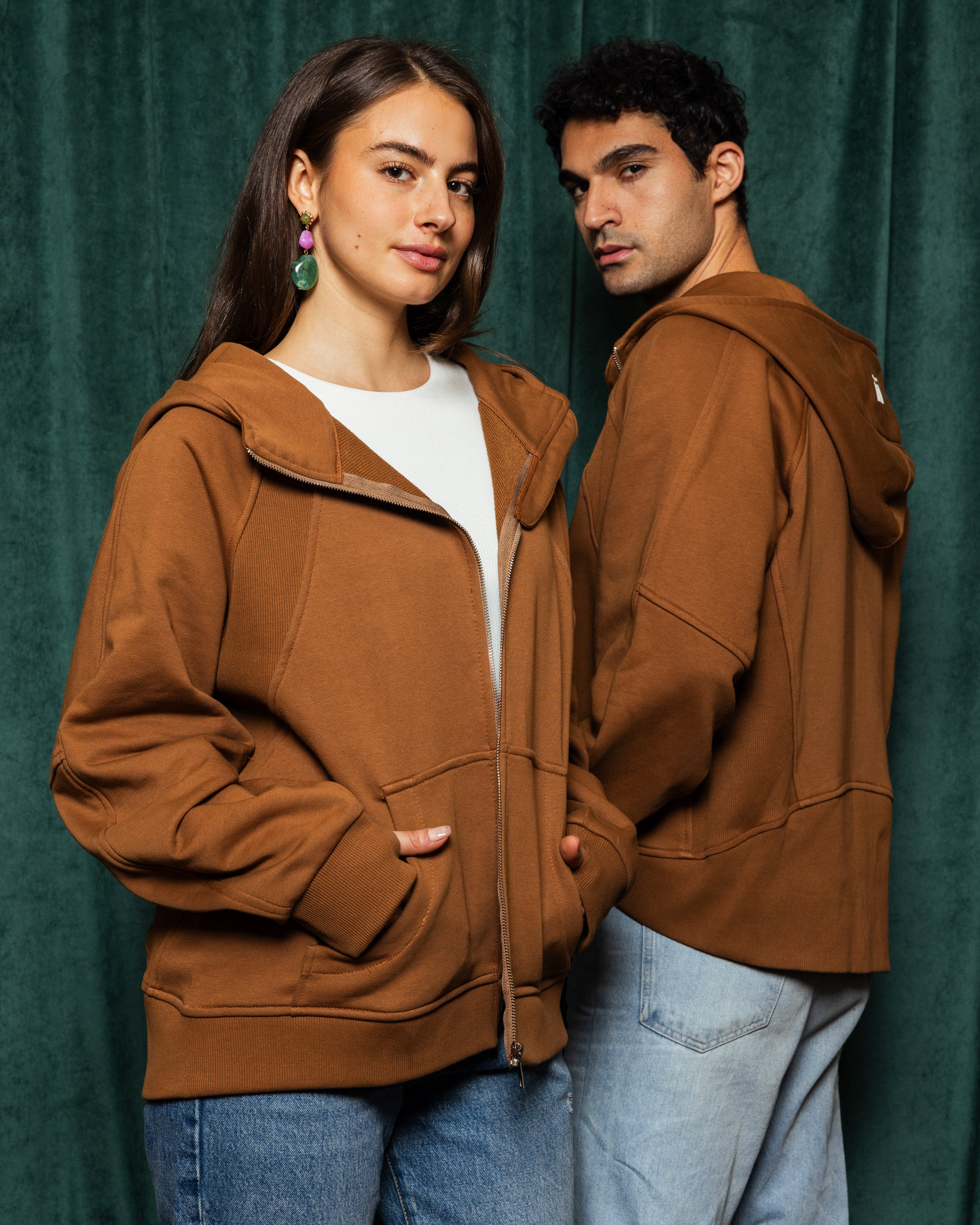 Midnight Zip Relaxed Hoodie Brandy Brown - Adults