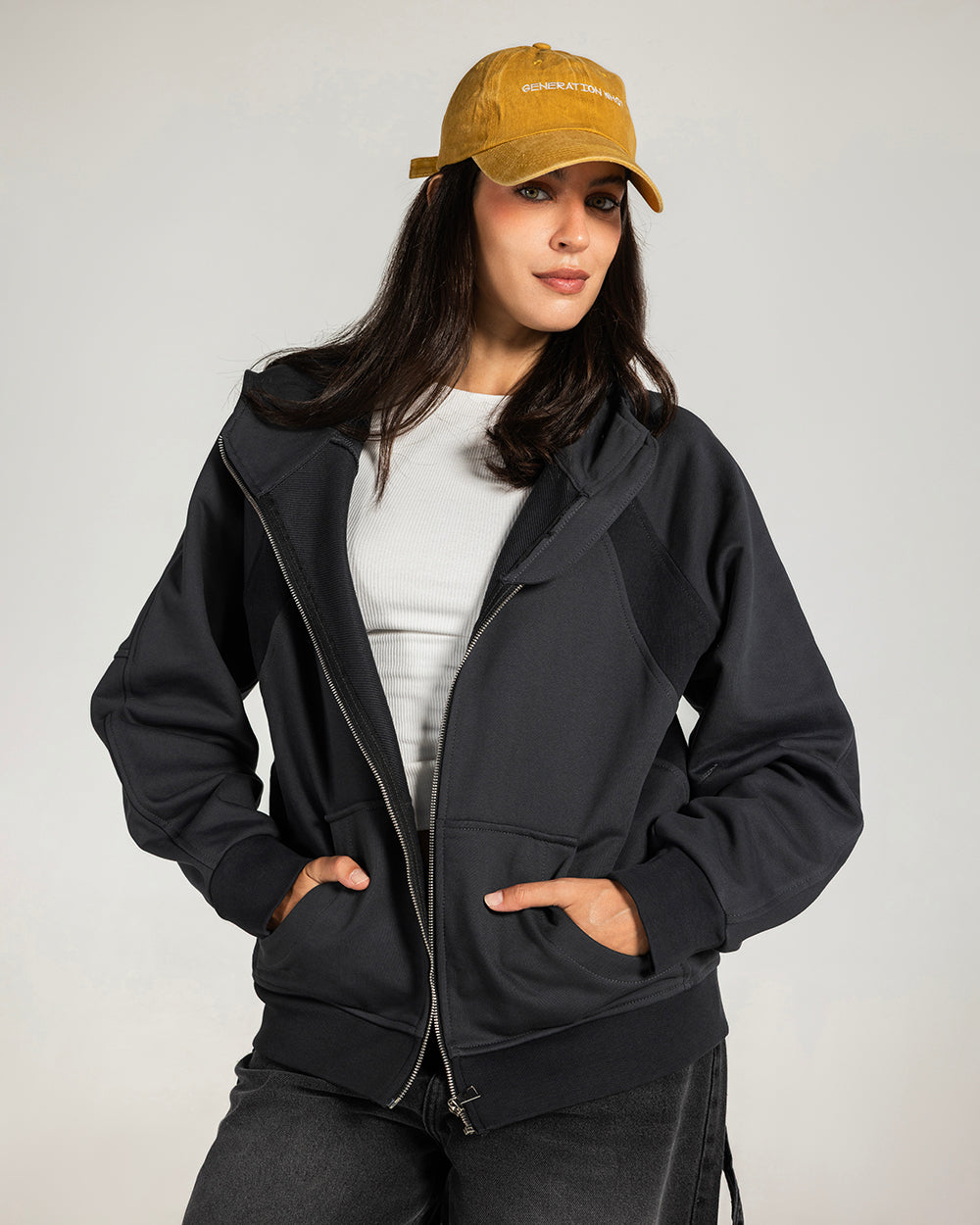 Midnight Zip Relaxed Hoodie Charcoal Grey - Adults