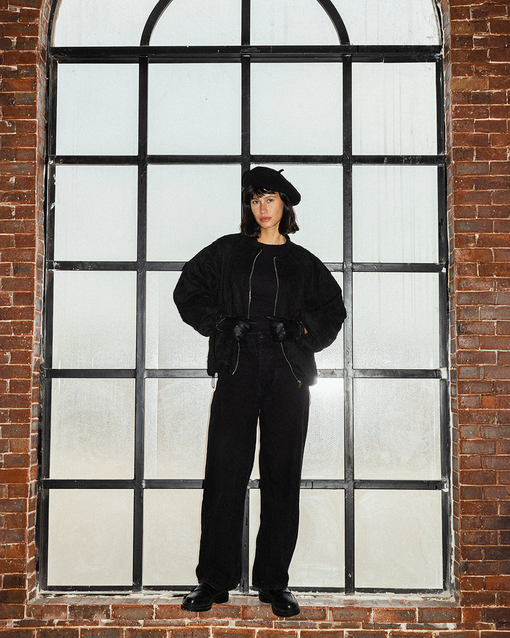 Threaded Motif Suede Jacket Black - Adults