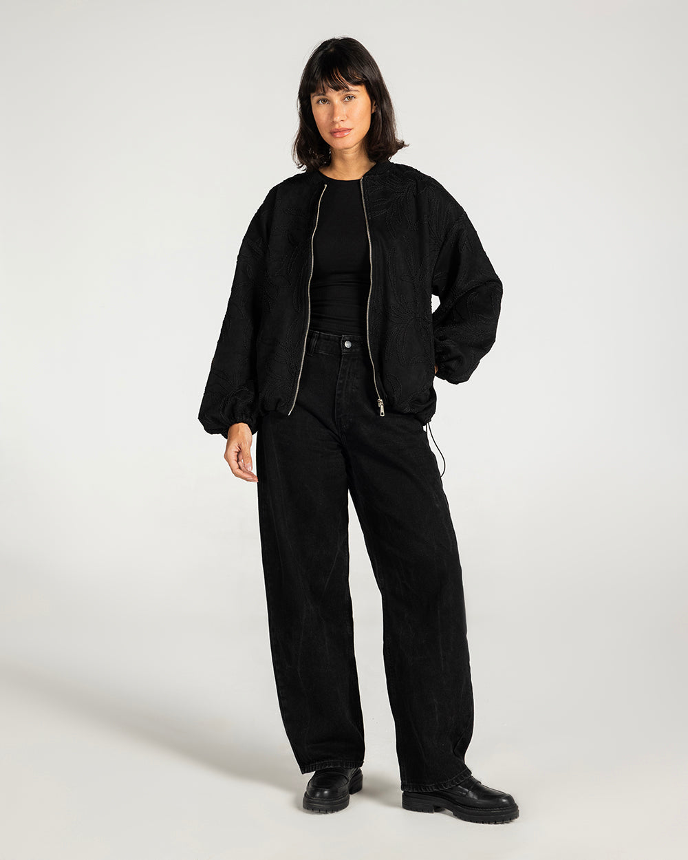 Threaded Motif Suede Jacket Black - Adults