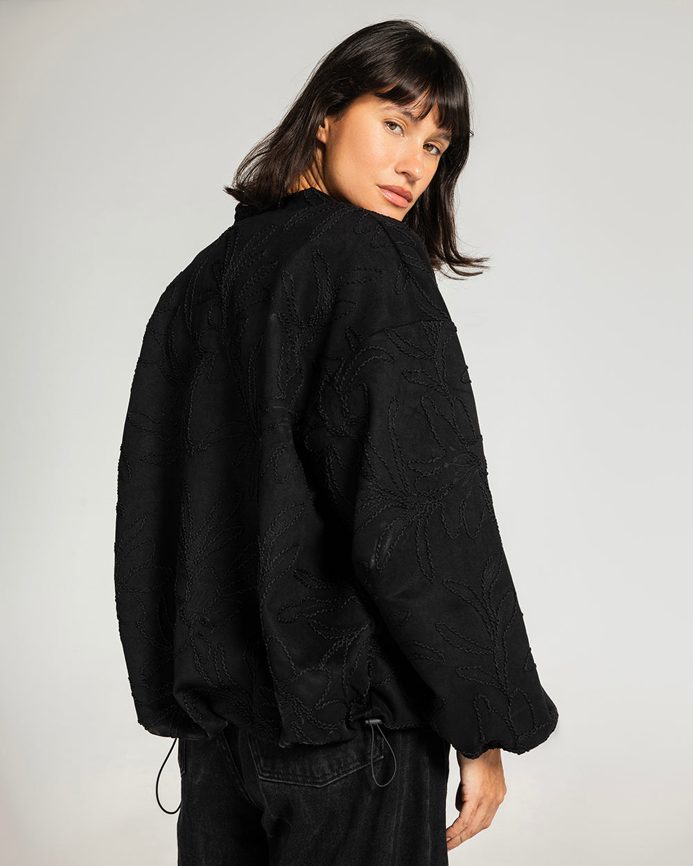 Threaded Motif Suede Jacket Black - Adults
