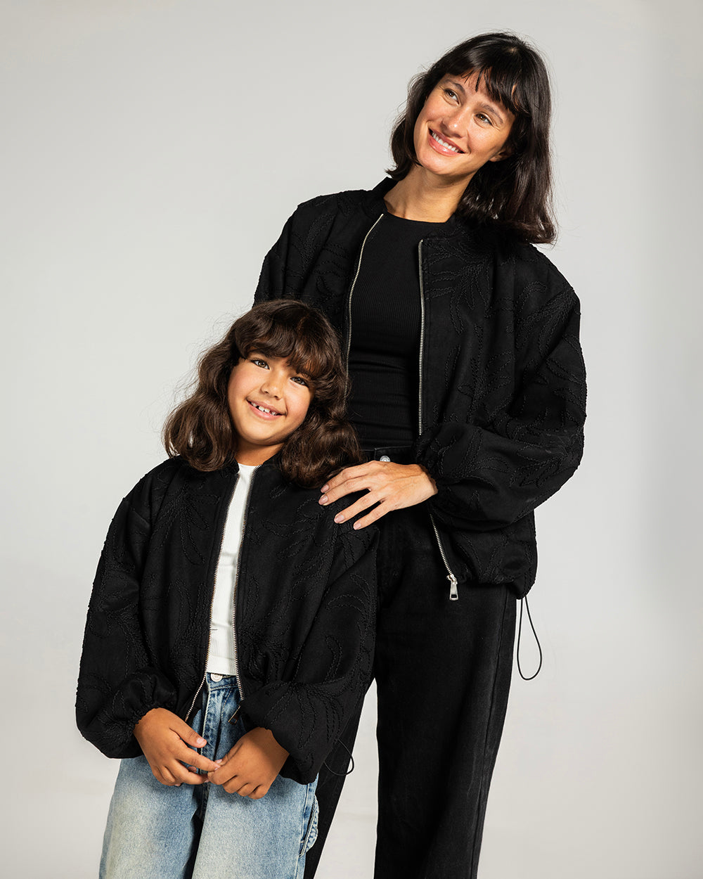 Threaded Motif Suede Jacket Black - Kids