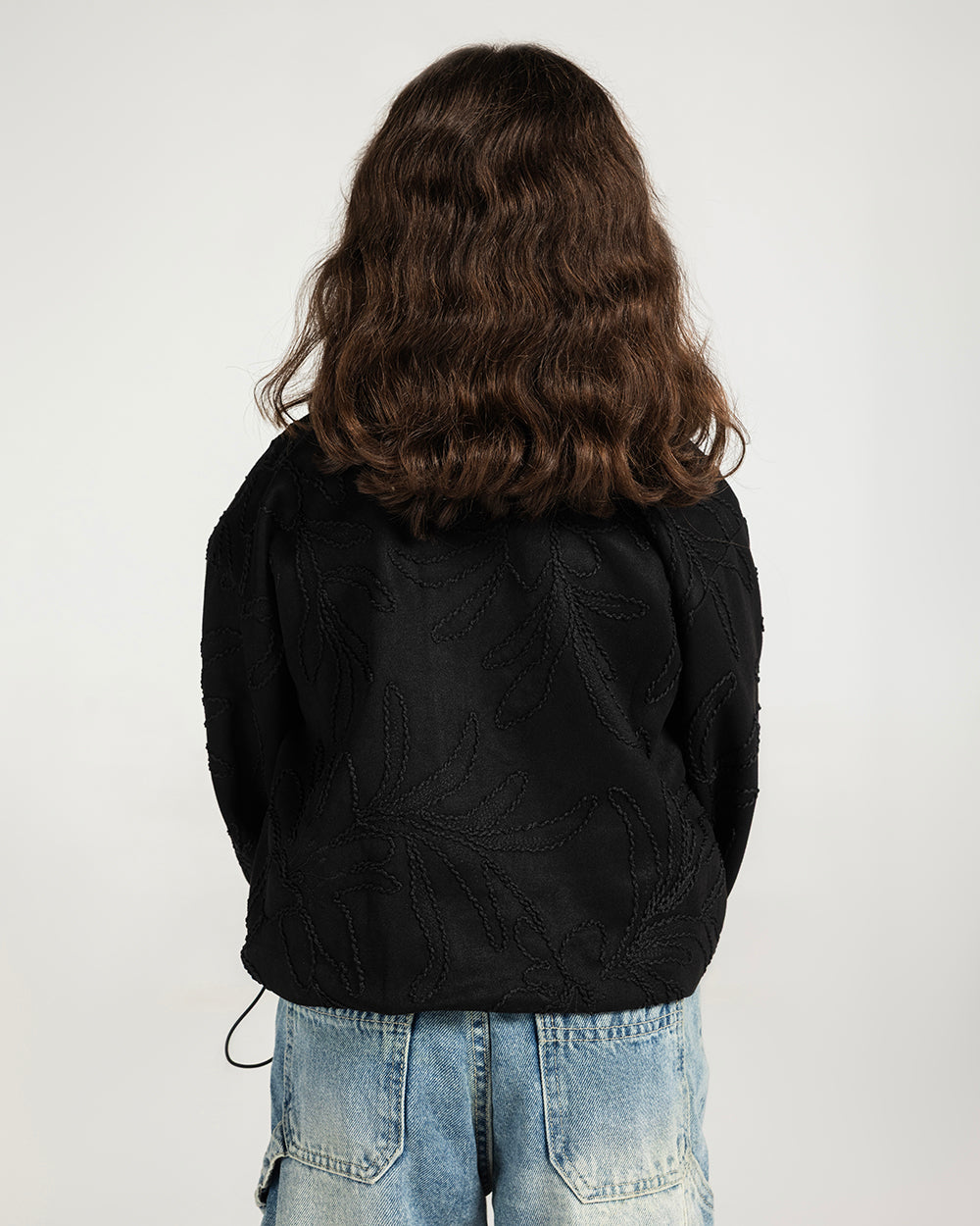 Threaded Motif Suede Jacket Black - Kids