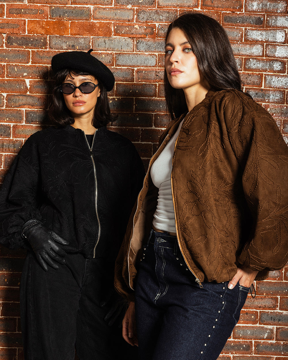 Threaded Motif Suede Jacket Black - Adults