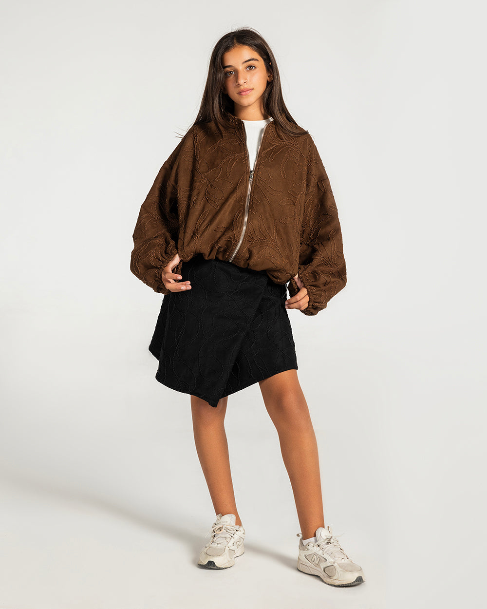 Threaded Motif Suede Jacket Brown - Kids