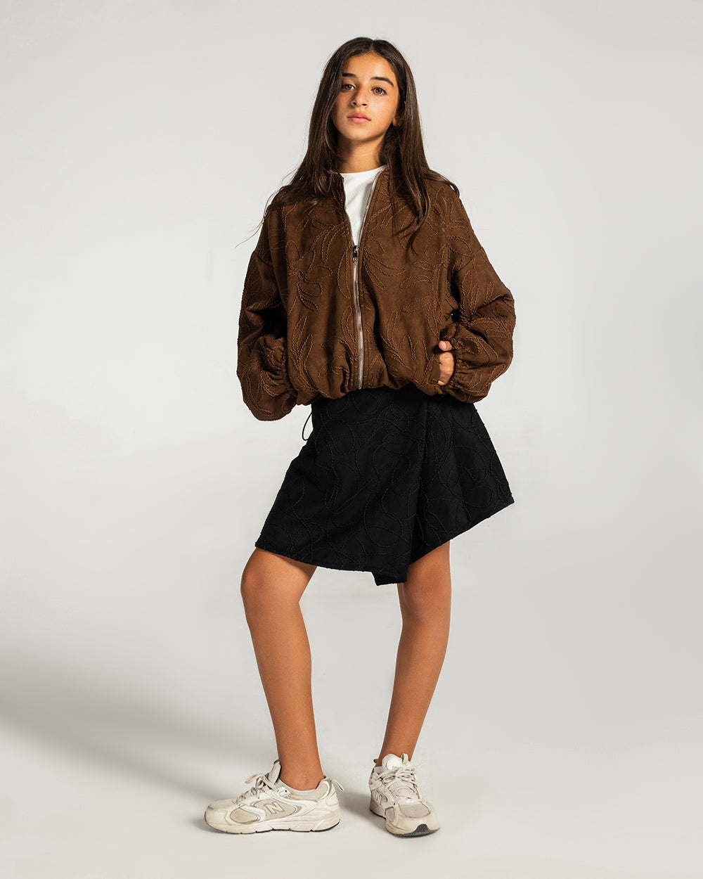 Threaded Motif Suede Jacket Brown - Kids