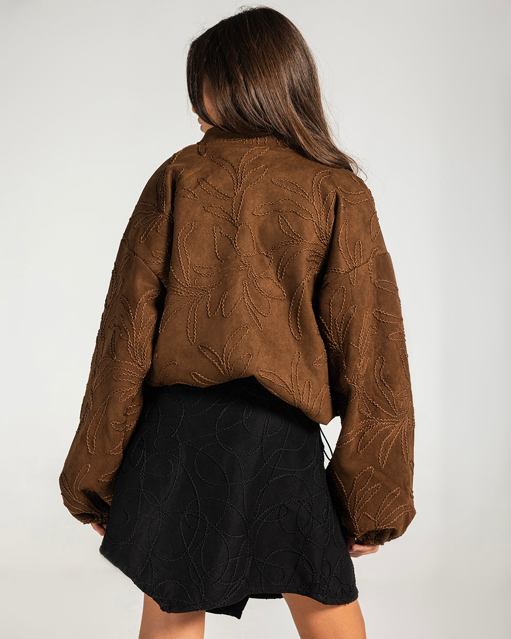 Threaded Motif Suede Jacket Brown - Kids