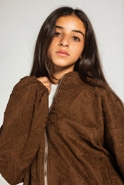Threaded Motif Suede Jacket Brown - Kids