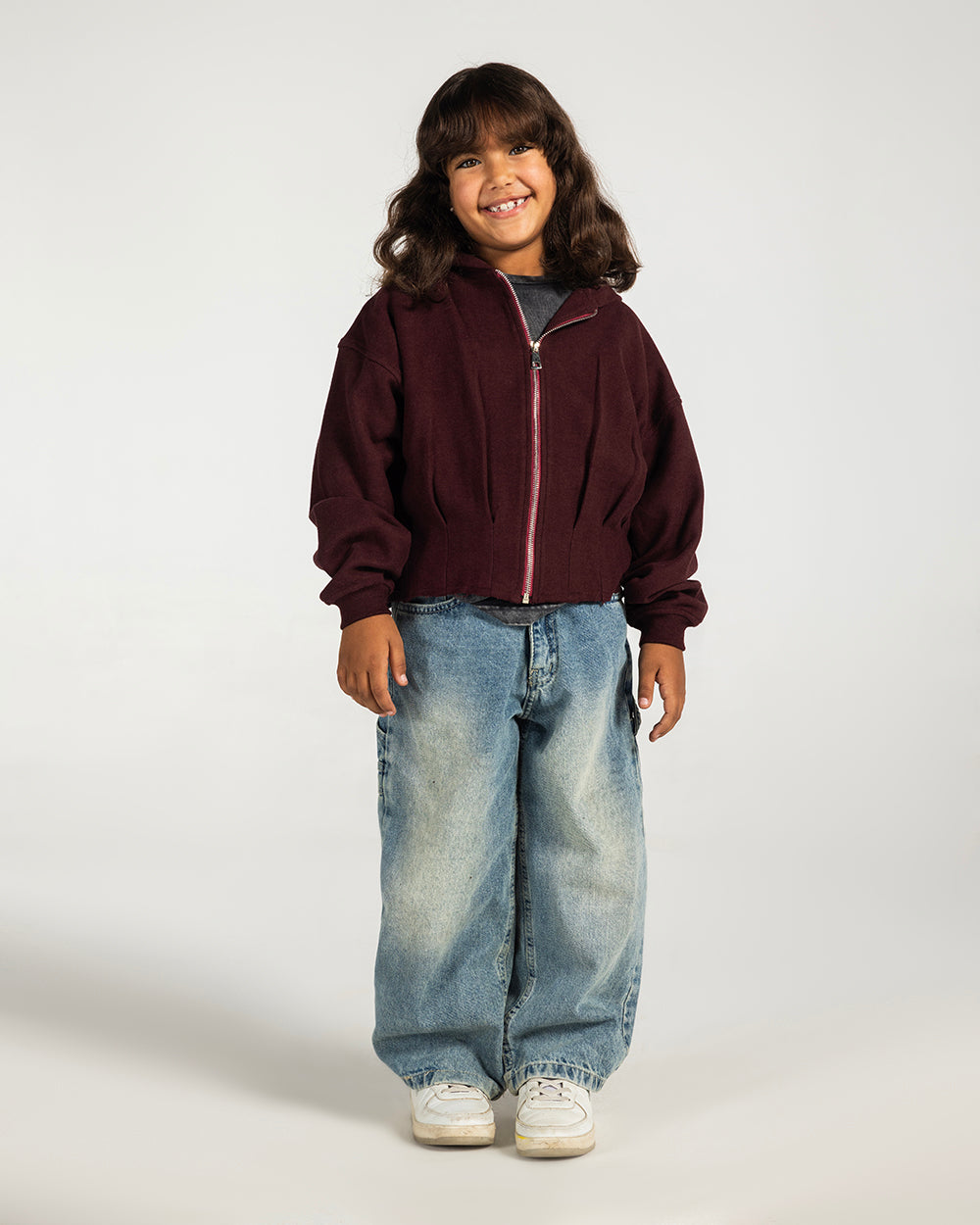 The Pleated Zip-Up Burgundy - Kids