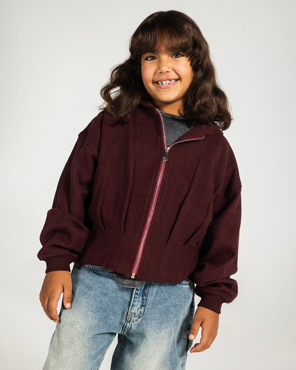 The Pleated Zip-Up Burgundy - Kids