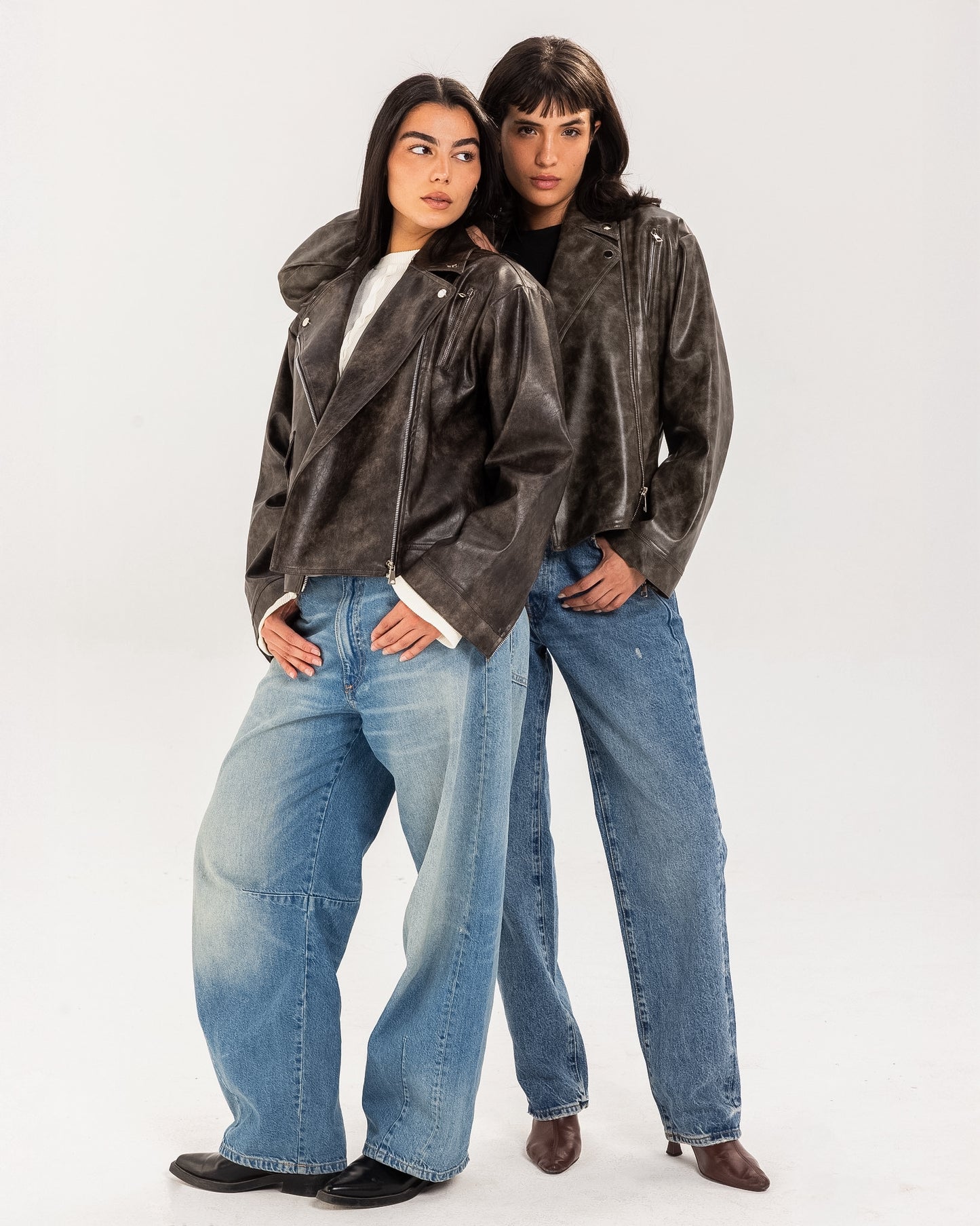 Washed Leather biker Jacket - Brown