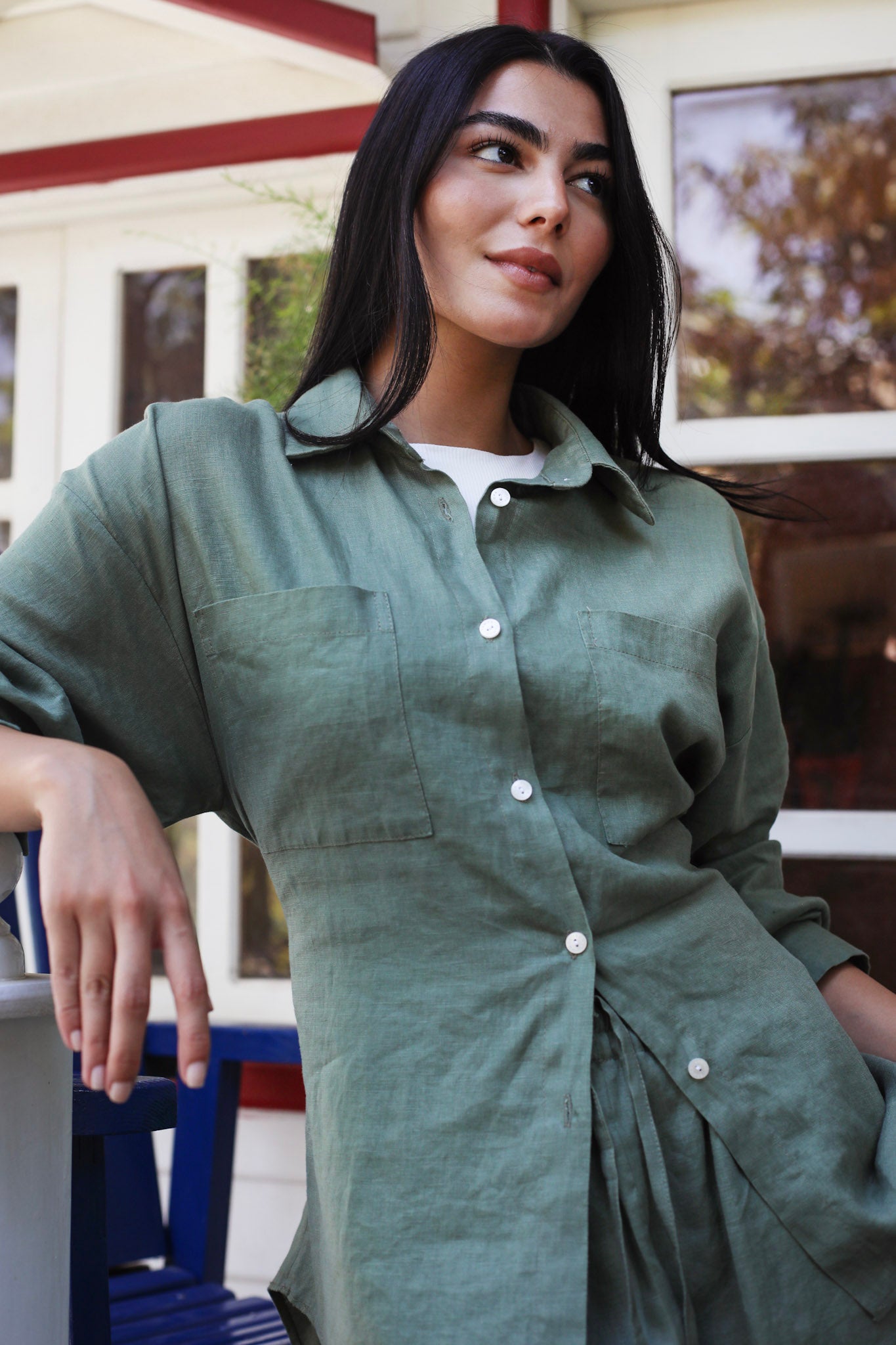 The Fit Linen set - Olive Green