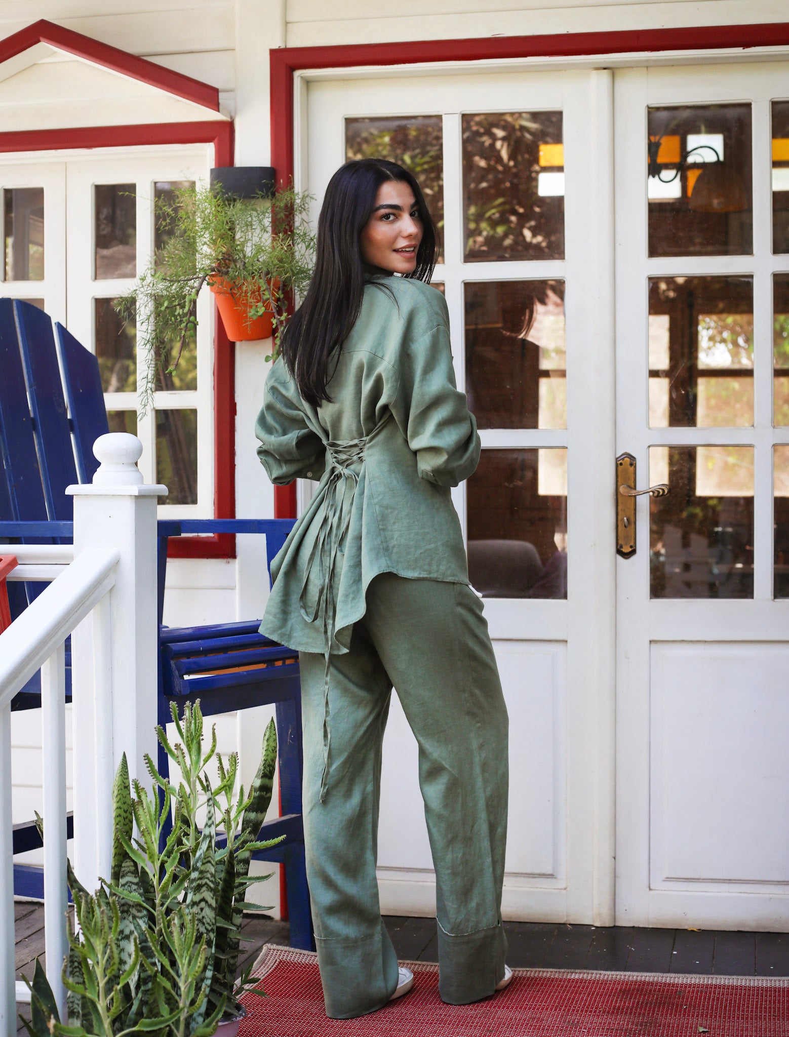 The Fit Linen set - Olive Green