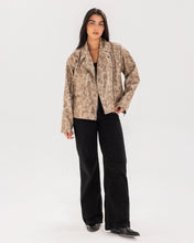 Washed Leather biker Jacket - Beige