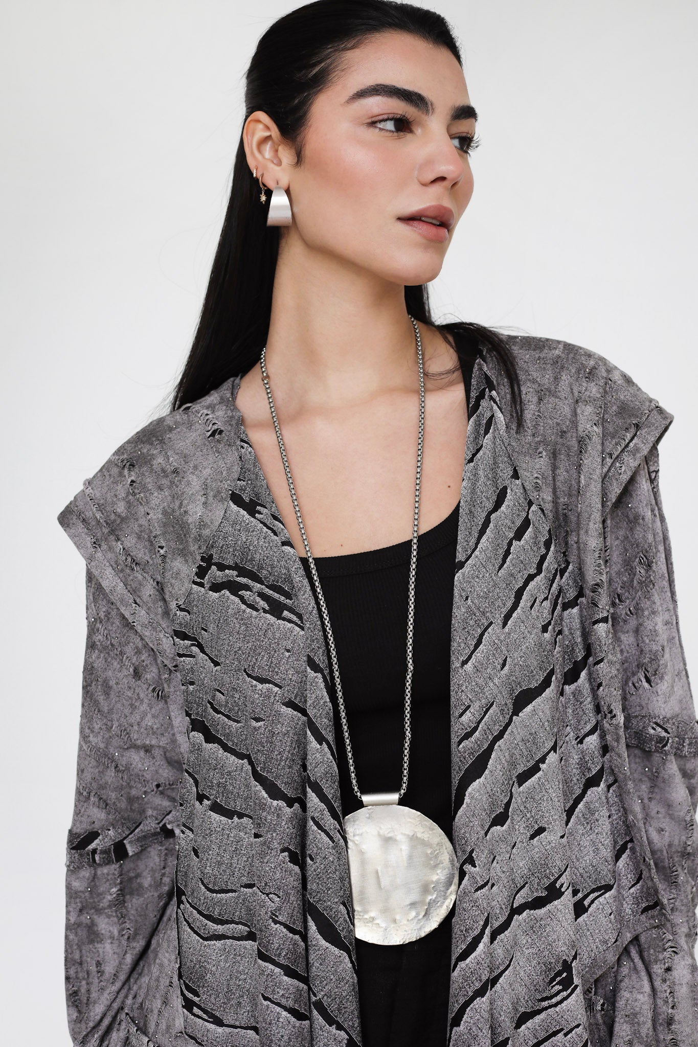 Studded Reverse Cardigan Grey - Adults