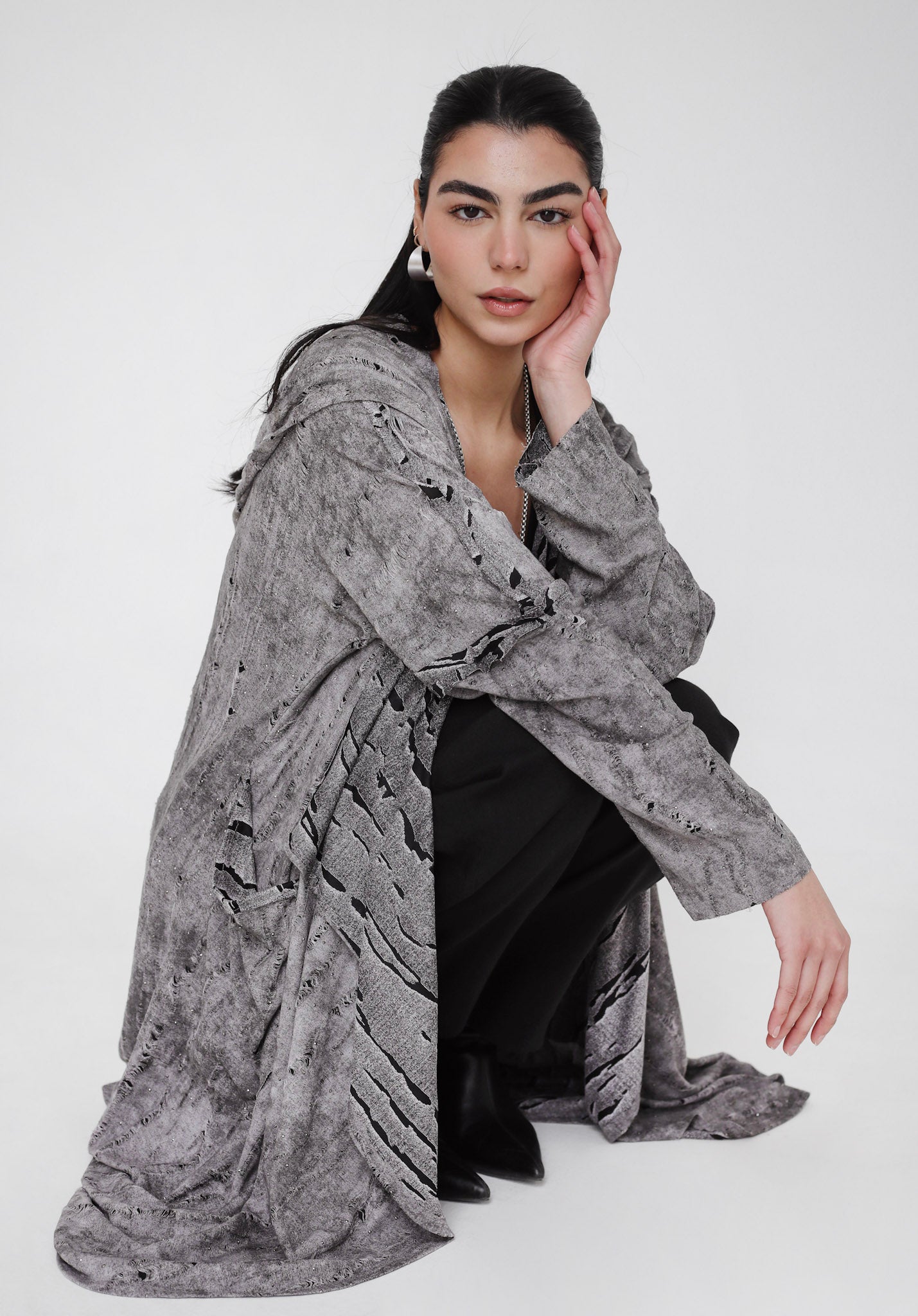 Studded Reverse Cardigan Grey - Adults