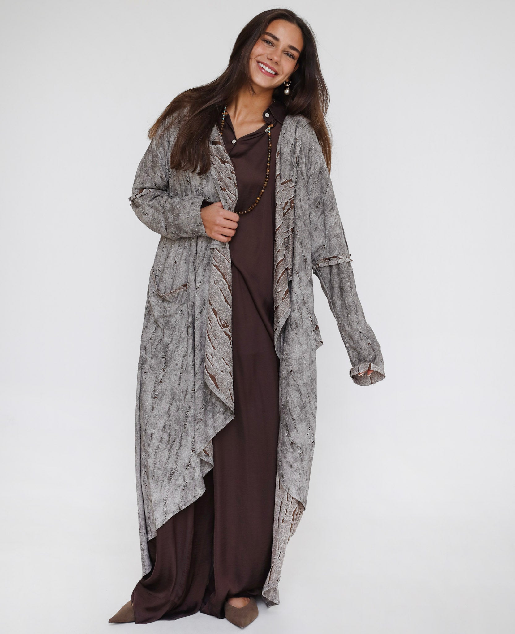 Studded Reverse Cardigan Brown - Adults