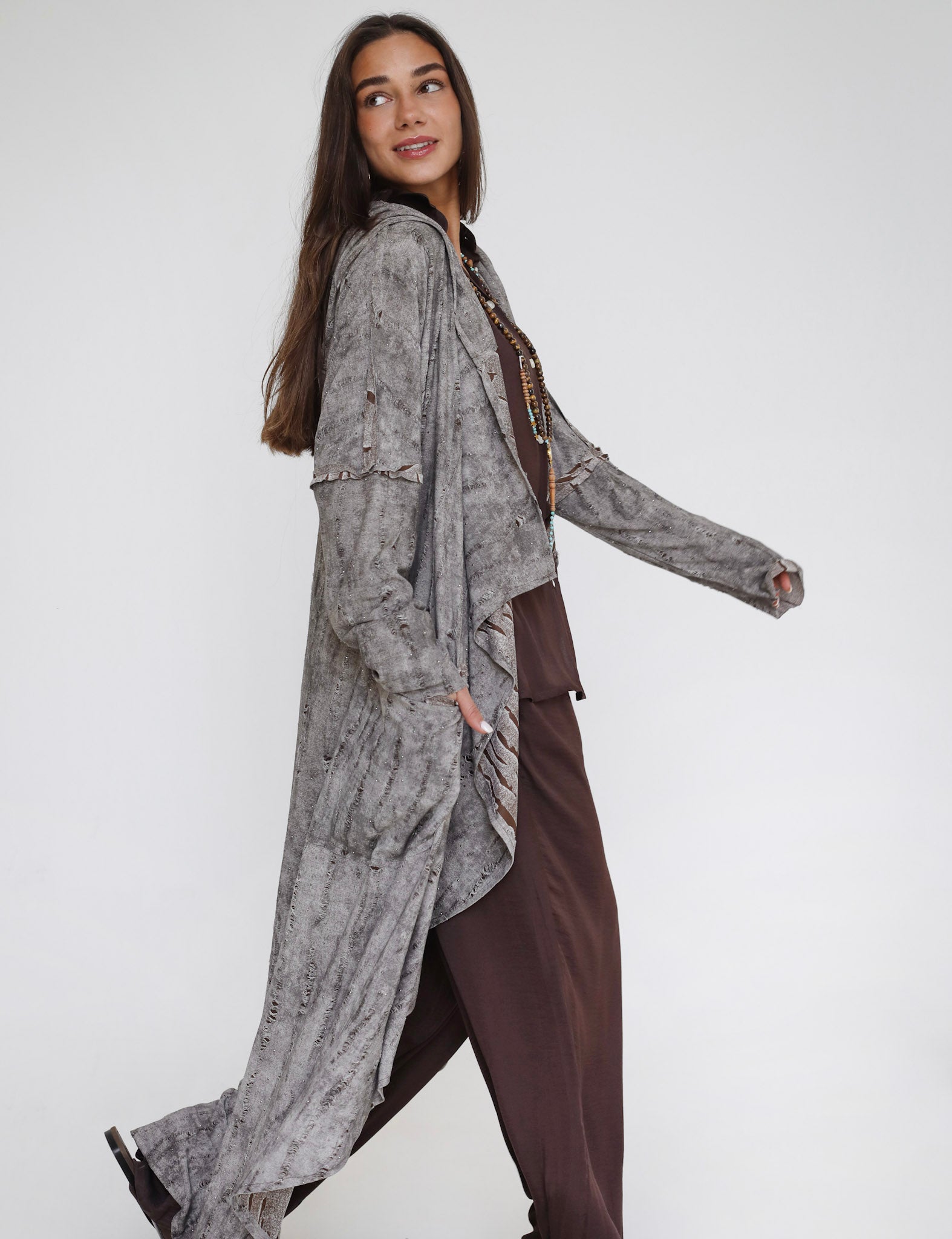 Studded Reverse Cardigan Brown - Adults