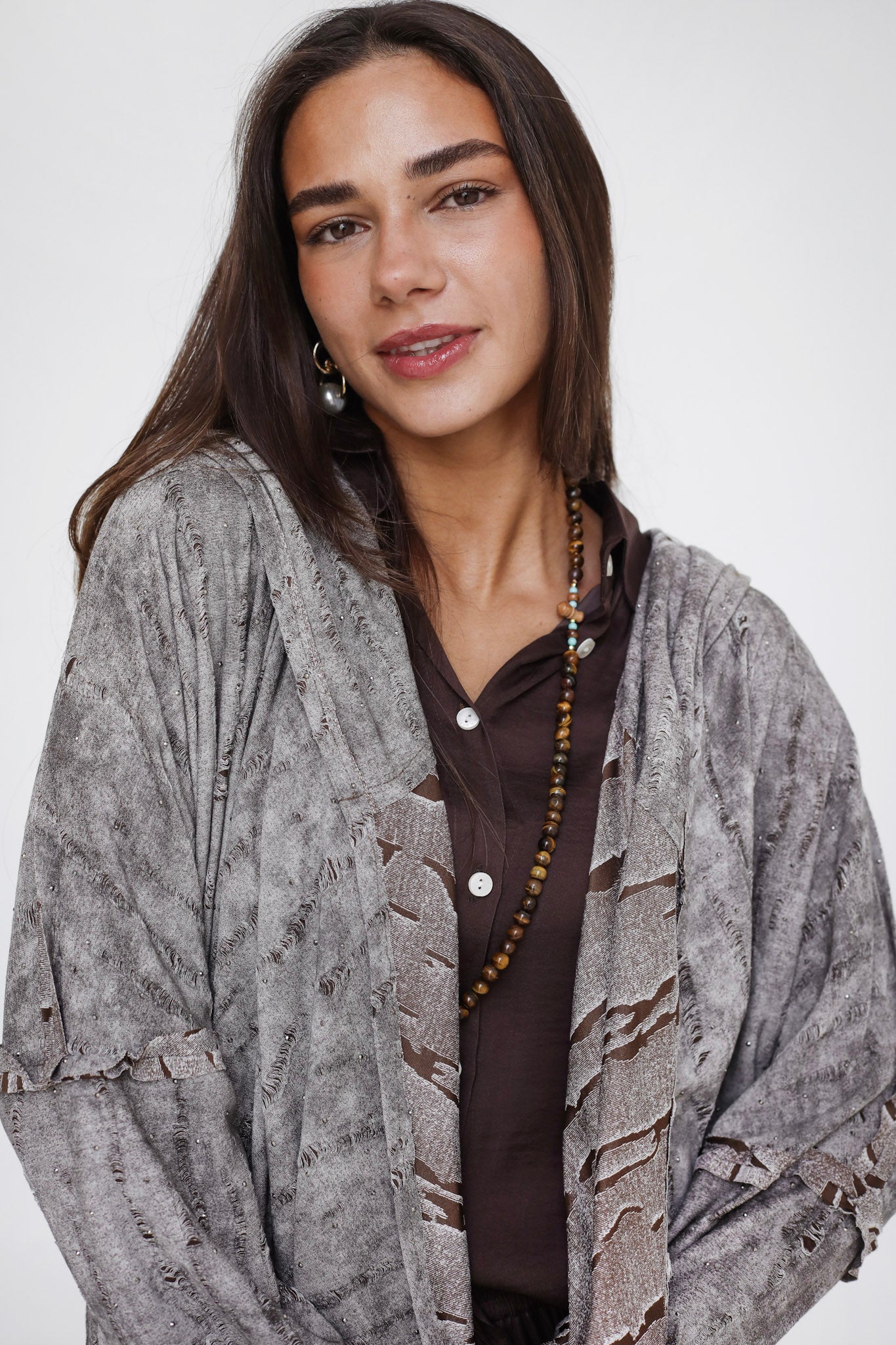 Studded Reverse Cardigan Brown - Adults